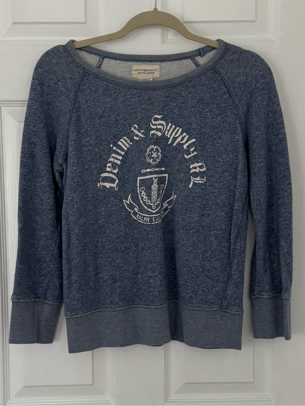 Denim & Supply Ralph Lauren Heathered Blue Crewneck Sweatshirt with Crest